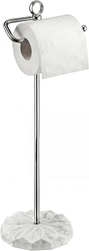 ROLABAM Modern Free Standing Toilet Paper Holder with White Marble Pattern Weighted Base, Brushed Nickel Rustproof Metal Tissue Stand, Decorative