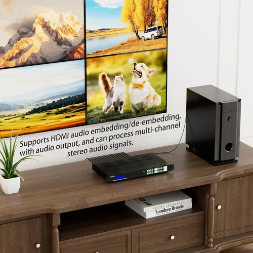 Vista 5 de Matriz extensor HDMI 4K 4 en 12 salidas con interfaz gráfica de usuario web, divisor de matriz/conmutador HDMI 4K a 60Hz sobre CAT6/7 cable