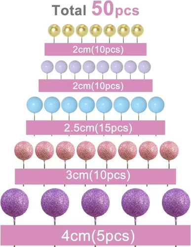 Vista 2 de ASTARON 50 piezas de palitos para topper de pastel con bolas mini, globos para decoración de pastel, suministros de espuma, bolas para decoración