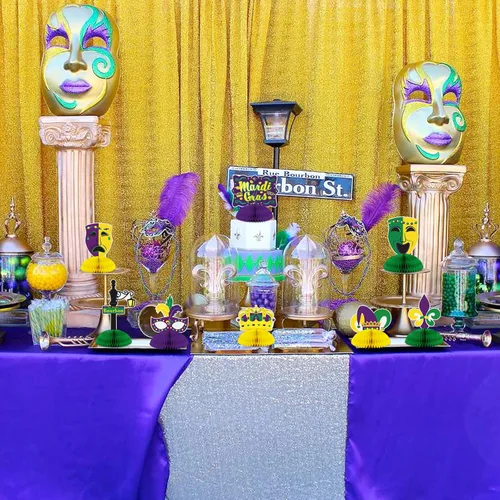 Vista 6 de 8 piezas de Mardi Gras - Centro de mesa de panal de abejas para decoración de fiesta de Mardi Gras, decoración del hogar