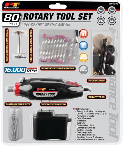 Vista 5 de Performance Tool W50083 80pc Kit de herramientas rotativas multifuncionales avanzadas con velocidad variable y bloqueo de pinza para proyectos