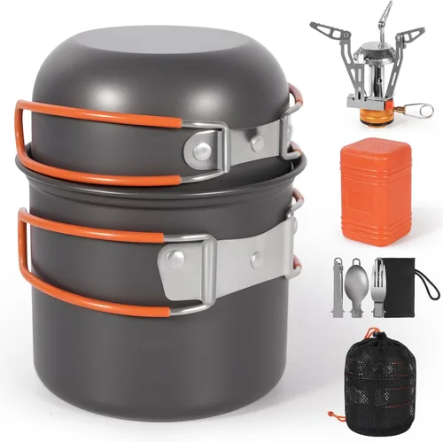 Vista 10 de REDCAMP 6/10/11/12/14/15/19 piezas Kit de utensilios de cocina para camping, equipo de camping, ollas, sartenes, soperas, cucharas apilables