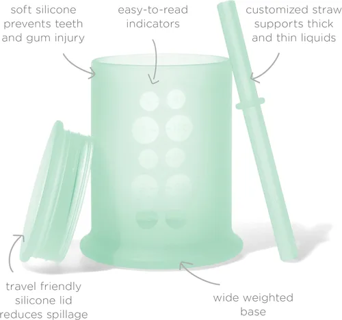 Vista 4 de Olababy Taza de entrenamiento de silicona con tapa de pajilla, paquete menta + limón