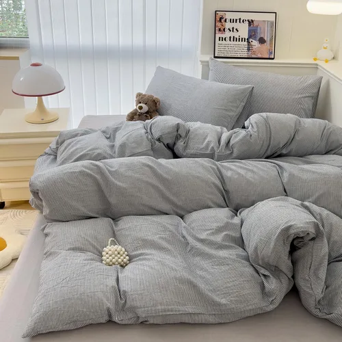 Vista 40 de mixinni Juego de funda de edredón vintage a rayas, tamaño twin, juego de ropa de cama de 3 piezas, 100% algodón lavado, suave y transpirable, funda