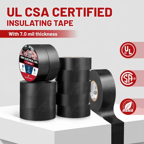Vista 2 de RED WOLF Cinta eléctrica de vinilo de 1 pulgada x 66 pies, 5 rollos, cinta eléctrica de PVC con certificación UL CSA de 7 mil de grosor, resistente