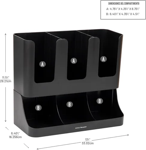 Vista 3 de Mind Reader "Flume" Organizador con 6 compartimientos para condimento y tazas, ninguno , Negro