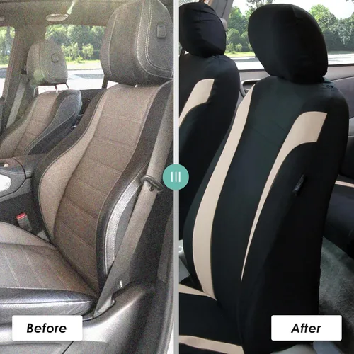Vista 8 de FH Group Juego completo de fundas de asiento de automóvil, de tela plana cosmopolitan, accesorios de automóvil, color beige, combo de funda