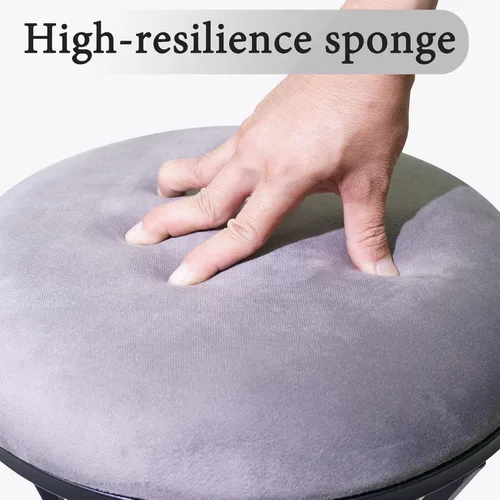 Vista 4 de Taburete de tocador, taburetes grises para sala de maquillaje, taburete otomano redondo, reposapiés de terciopelo para baño, dormitorio, muebles