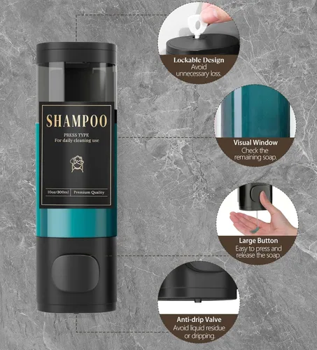 Vista 6 de Luxspire Shampoo and Conditioner Dispenser, No Drill Wall Mounted Shower Soap Dispenser 1 Chamber with Waterproof Labels, Easy Refill Soap Dispenser