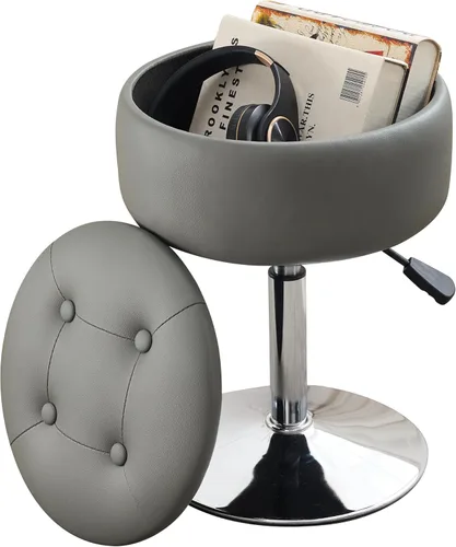 Vista 17 de Taburete Otomano Giratorio Silla para Sala de Maquillaje Taburete para Silla de Tocador Altura Ajustable Cuero Sintético Negro