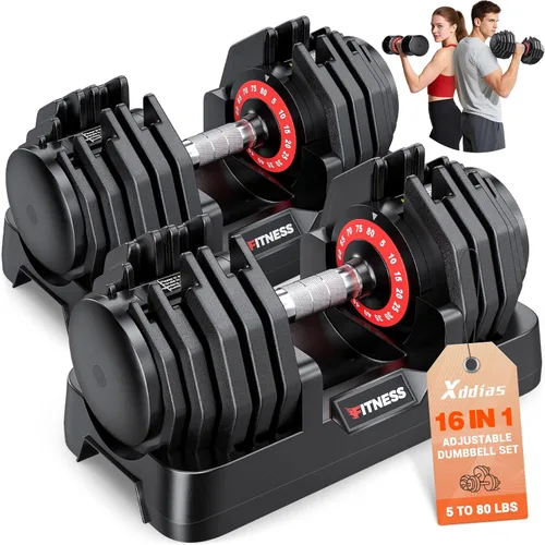 Vista 10 de XDDIAS Juego de 2 mancuernas ajustables, juego de mancuernas de 25/55/80 libras, juego de pesas de ajuste rápido, juego de mancuernas de pesas