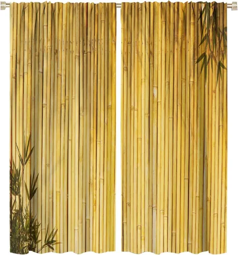 Vista 38 de Cortina con estampado de bambú, estilo japonés, tela para el hogar, sala de estar, dormitorio, cocina, baño, decoración opaca con bolsillo