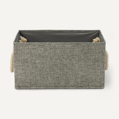 Vista 3 de Yaxa Basics Contenedores de almacenamiento plegables con asas de cuerda, color carbón, grandes, paquete de 3