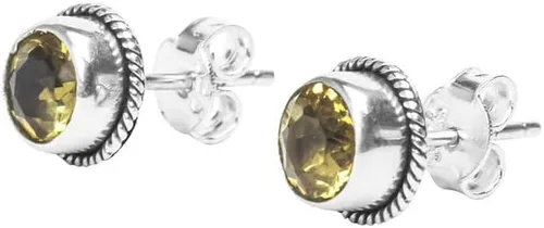 Aretes de plata de ley 925 con piedras preciosas redondas de 0.236 pulgadas (0.236 in) para niñas y mujeres