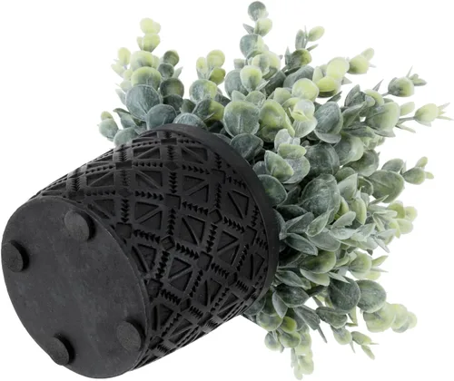 Vista 7 de MyGift Planta artificial de eucalipto en macetas modernas de hormigón gris con patrón geométrico en relieve (1, negro)