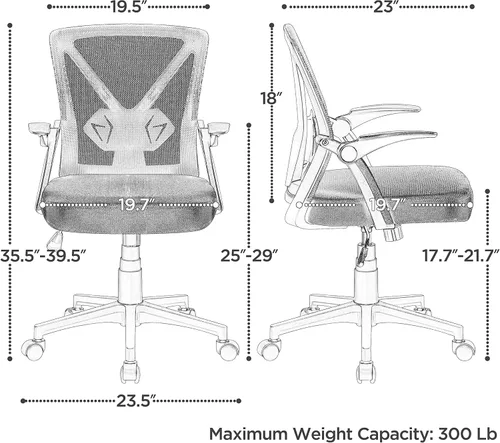 Vista 2 de Topeakmart Silla de escritorio de malla para computadora con ruedas, ergonómica, altura ajustable, brazos abatibles giratorios y soporte lumbar