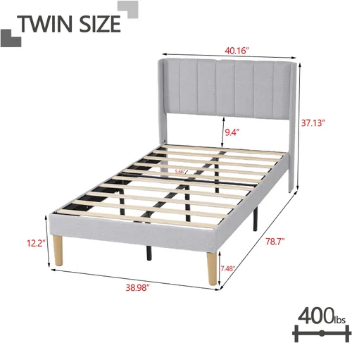 Vista 78 de Zoophyter Base de cama tapizada de plataforma tamaño King con cabecero, listones de madera fuertes, no necesita somier, fácil montaje, lino blanco