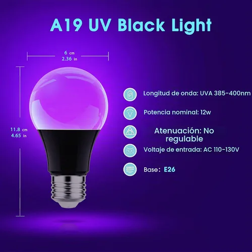 Vista 6 de Briignite Paquete de 2 bombillas negras LED negras para decoración de Negro