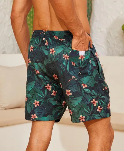 Vista 3 de Traje de baño para hombre con forro de compresión de 7 pulgadas, de secado rápido, con bolsillos con cremallera