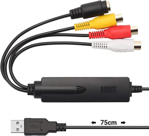 VHS a captura de video digital - August VGB350 - Tarjeta de captura de video USB externa de video VCR a DVD, transferencia de videos caseros VHS a
