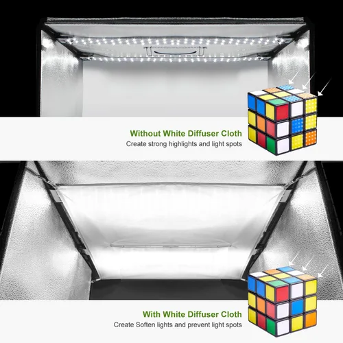 Vista 6 de Julius Studio - Caja de luz LED de 24 x 24 pulgadas con colgador de objetos de cuerda de techo, arcilla transparente para posicionamiento