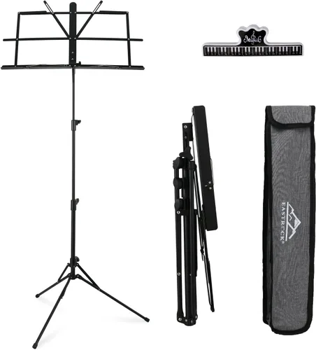 EASTROCK Soporte de partituras plegable para partituras de música, soporte portátil plegable para libros de escritorio con bolsa de transporte,