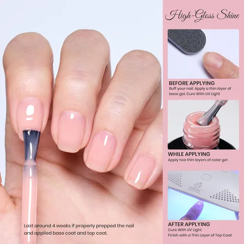 Vista 3 de Beetles - Kit inicial de esmalte de gel semipermanente para uñas rosado con lámpara LED ultravioleta, capa de base y lima, para decorar tus propias