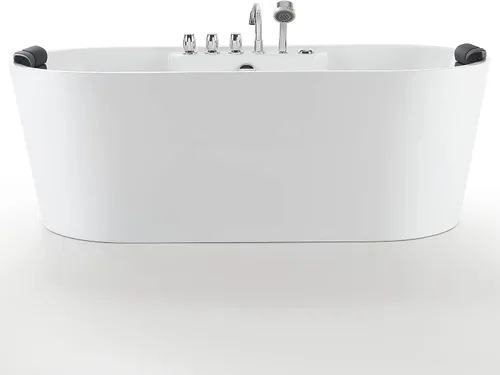 Vista 4 de Bañera independiente de acrílico de 67 pulgadas, hidromasaje con forma ovalada, 8 chorros de agua para remojar, bañera de masaje de doble extremo