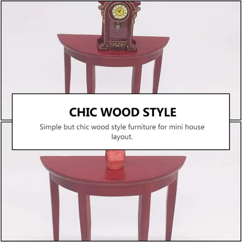 Vista 4 de Mesa auxiliar de madera en miniatura Mesa de té para casa de muñecas Mesa media redonda Modelo 1: 12 Escala Accesorios en miniatura para muebles