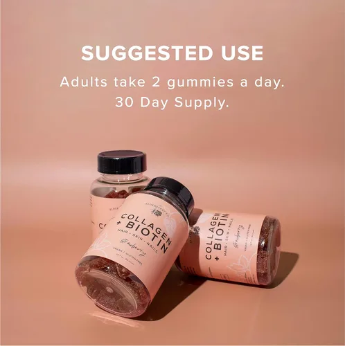 Vista 6 de The Elderberry Co. Gomitas de colágeno + biotina + suplemento natural para cabello y uñas de bayas de Aronia