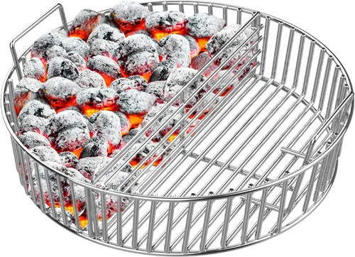 Vista 10 de only fire Cesta de ceniza de carbón, soporte de carbón de acero inoxidable con asas, accesorios para parrilla, se ajusta a Kamado Joe Classic