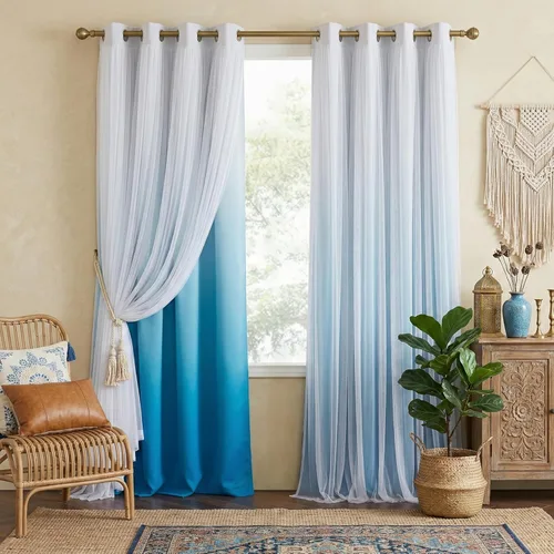 Vista 14 de PONY DANCE Cortinas para Sala de Estar - Cortinas Opacas Gris Degradado con Superposición de Gasa Blanca Térmicamente Aisladas Mezcla y Combina