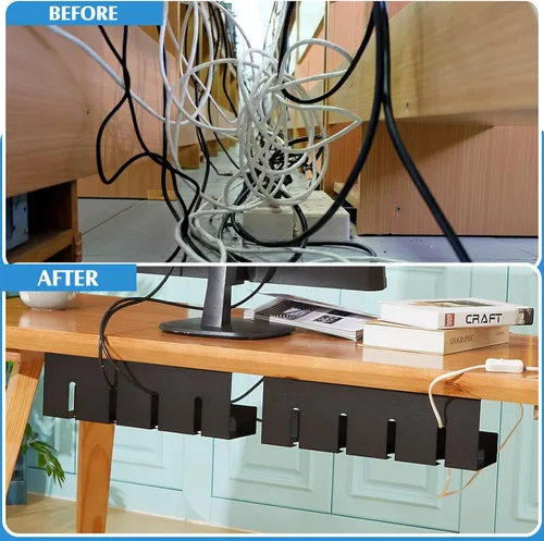 Vista 6 de Kigley 4 Pack Under Desk Cable Management Tray, Metal Cable Tray Basket for Wire Management, No Drill/Drill PC Cord Organizer for Home Office