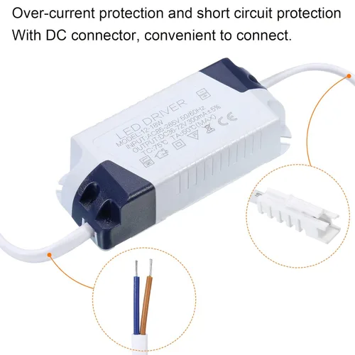 Vista 5 de PATIKIL 12-18W 300mA LED Driver, 2pcs AC 85-265V Salida 36-72V DC Conector macho Conector Rectificador de corriente constante Transformador Fuente