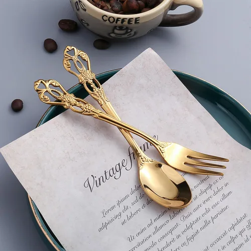 Vista 7 de flatware set, modern royal gold stainless Steel silverware set for Wedding and Festival, service for 4, daily use cutlery set utensil set