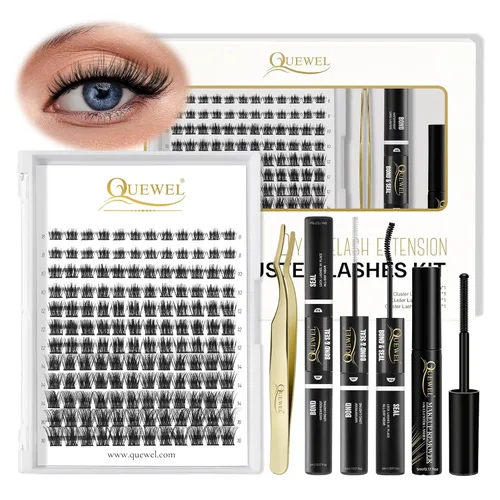 Vista 26 de QUEWEL Kit de extensión de pestañas DIY, racimos de pestañas 3D con 280 piezas, racimos de pestañas mixtas de 10-16 mm (30+40+50D), pinzas
