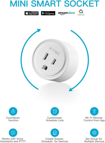 Vista 3 de KTMC Paquete de 4 enchufes inteligentes, compatible con Alexa y Google Home, no requiere concentrador, control remoto, certificado ETL