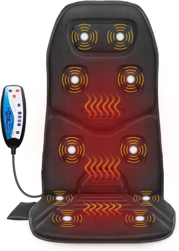 COMFIER Cojín de Asiento Masajeador de Espalda con Calor, 10 Motores de Vibración, Almohadilla de Silla de Masaje, Masajeador de Silla para Alivio