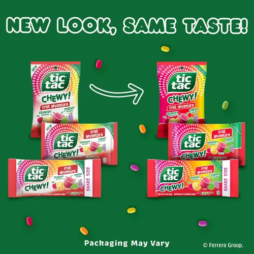 Vista 8 de TIC TAC CHEWY! Fruit Adventure Candy, Paquete a Granel de 24, Caramelos Masticables Afrutados, 1.8 oz Cada Uno (El Empaque Puede Variar)