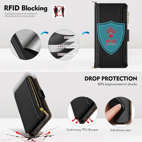 Vista 6 de Antsturdy Funda tipo cartera compatible con iPhone 12 Pro Max para mujeres y hombres, funda de piel sintética con bloqueo RFID, funda cruzada