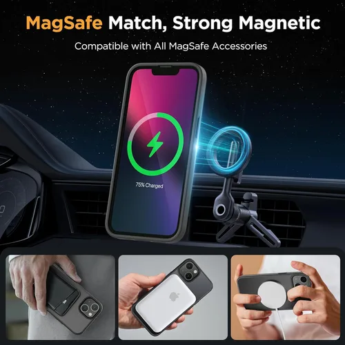 Vista 3 de Miracase - Funda magnética para iPhone 13 de 6.1 pulgadas (compatible con MagSafe) (con 2 protectores de pantalla), protección de grado militar