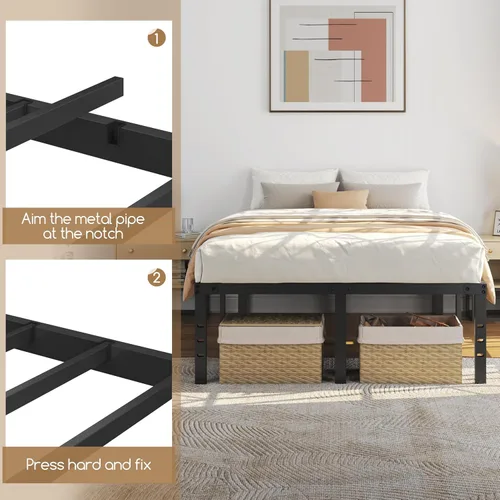 Vista 8 de Yaheetech Marco de Cama de Metal de 18 Pulgadas de Alto Tamaño Full con Espacio de Almacenamiento, Soporte de Listones Resistente, Fácil Montaje, No