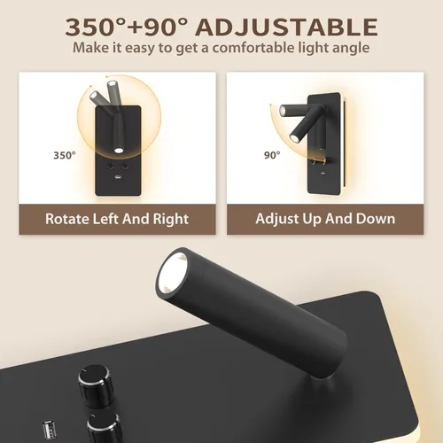 Vista 4 de M04 Luz de lectura regulable para montaje en pared, lámpara de lectura LED ajustable de 0.9-3.7 W con retroiluminación ajustable de 1.2-6 W