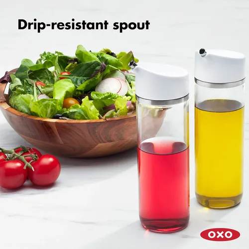 Vista 3 de OXO Good Grips - Juego de dispensadores de vidrio de precisión, set de 2 piezas para aceite y vinagre, transparente, blanco