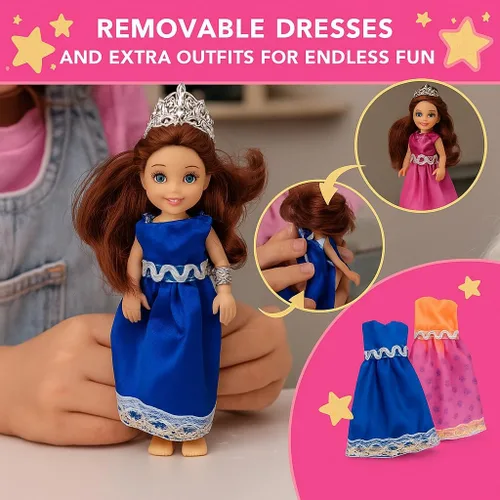 Vista 14 de Set de muñecas princesa de TOMLEON – 6 mini muñecas princesa con vestidos coloridos, coronas y joyas – Set de juego de rol de fantasía para niños
