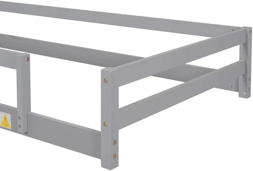 Vista 8 de DHAEY Cama de piso para niños, niñas, marco de cama de madera de tamaño individual con cabecera en forma de casa y vallas para niños y niñas, cama