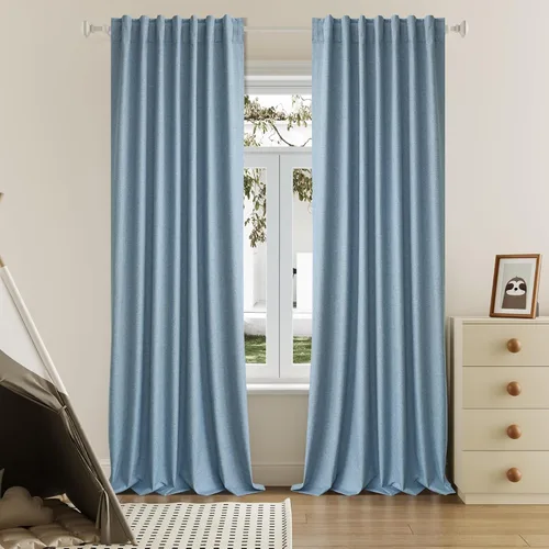 Vista 13 de Cortinas opacas de lino óxido de 108 pulgadas de largo, juego de 2 paneles para sala de estar, opacas, privacidad, pestaña trasera, aislamiento