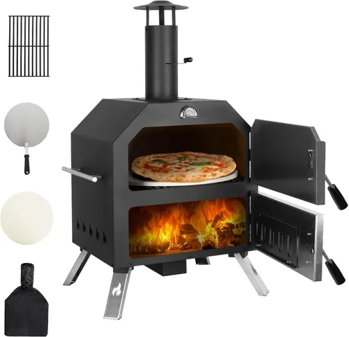 Horno de pizza de 12’’ para exteriores Horno de pizza de leña Horno de patio portátil Incluye piedra para pizza, piel de pizza, patas plegables,