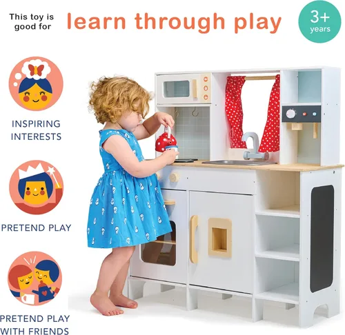 Vista 4 de Mentari Juguetes – Cocina de juego – Cocina de madera totalmente equipada con accesorios para cocinar – Desarrolla habilidades sociales, creativas e