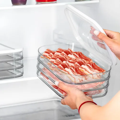 Vista 4 de Tioncy Recipiente de carne de delicatessen para nevera, contenedor de tocino para refrigerador, cajas de almacenamiento de alimentos apilables